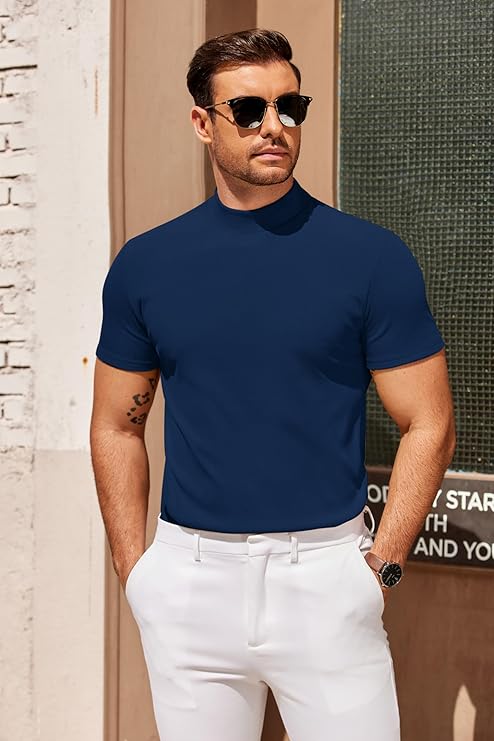 COOFANDY Mens Mock Turtleneck Sweater Short Sleeve Slim Fit Turtle Neck Sweaters Casual Basic Tee Ribbed Knit Pullover Tops