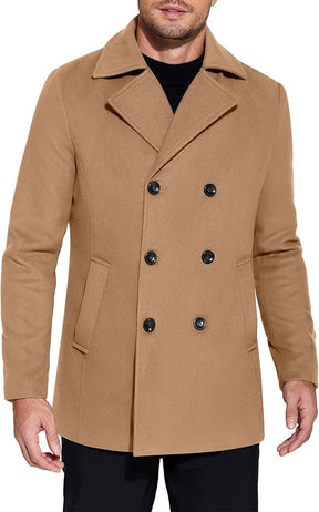 COOFANDY Men's Double Breasted Pea Coat Winter Overcoat Short Trench Coat Notched Collar