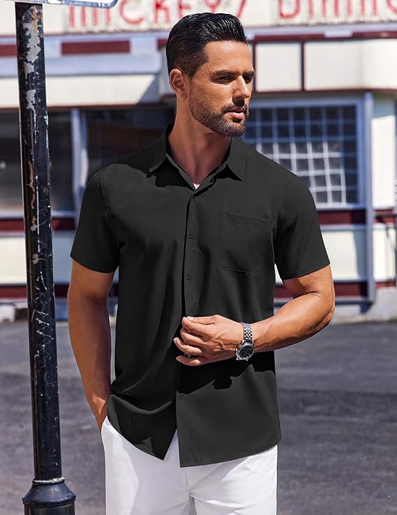 COOFANDY Mens Short Sleeve Dress Shirts Button Down Shirts Regular Fit Business Casual Shirt with Pocket