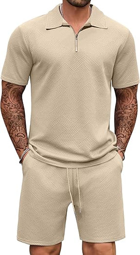 COOFANDY Mens Tracksuit Casual 2 Piece Quarter Zip Polo Shirt and Shorts Set Athletic Jogging Sports Outfits