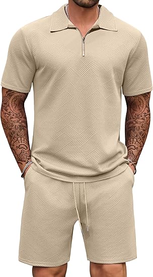 COOFANDY Mens Tracksuit Casual 2 Piece Quarter Zip Polo Shirt and Shorts Set Athletic Jogging Sports Outfits
