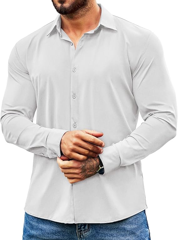 COOFANDY Men's Muscle Fit Dress Shirts Wrinkle Free Long Sleeve Button Down Shirt Stretch Business Shirt