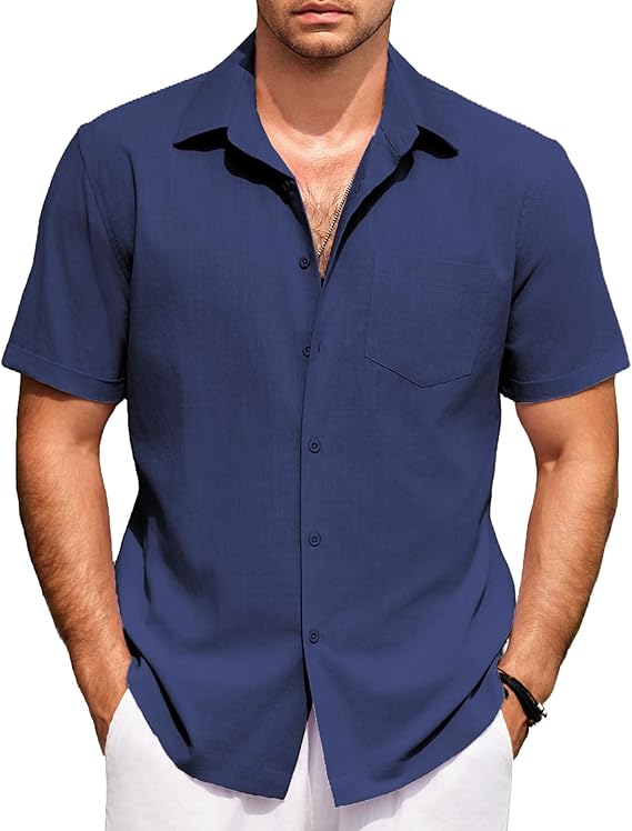 COOFANDY Mens Short Sleeve Button Down Shirts 100% Cotton Beach Style Textured Shirts