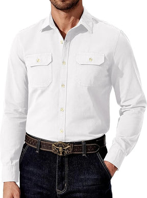 COOFANDY Mens Western Cowboy Shirt Long Sleeve Cotton Button Down Work Shirts with Pockets