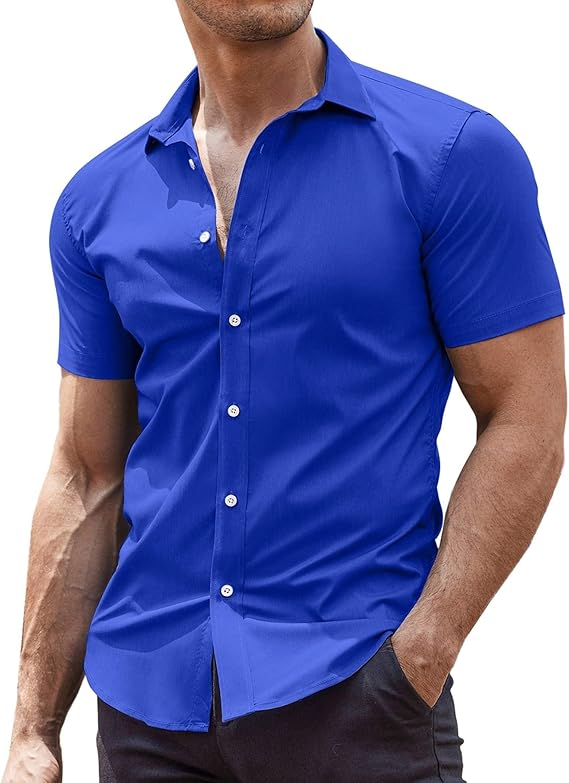 COOFANDY Men's Muscle Fit Dress Shirts Wrinkle-Free Short Sleeve