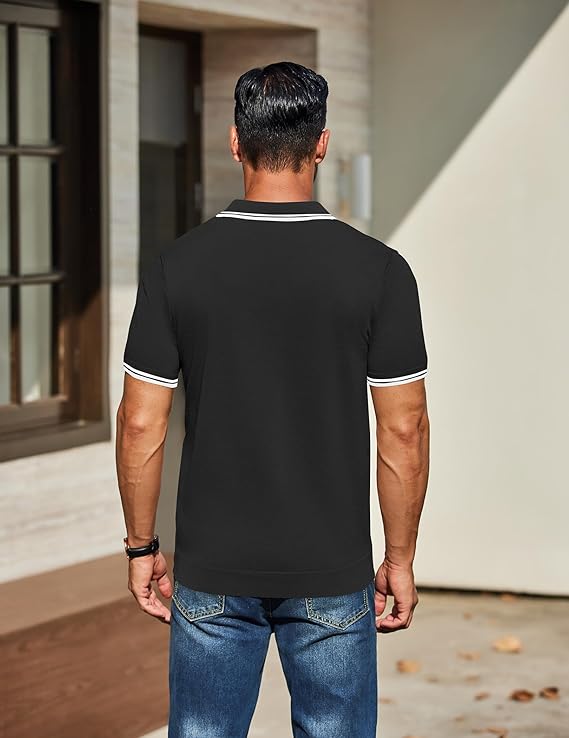 COOFANDY Men's Knit Polo Shirts Short Sleeve Casual Button Golf Polo Shirts Collared T Shirt