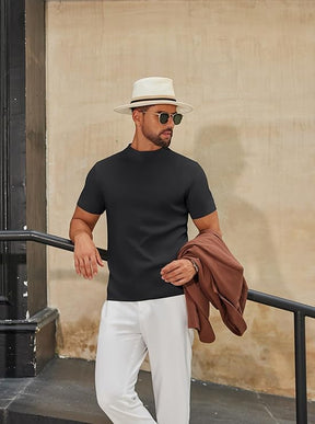 COOFANDY Men's Mock Turtleneck Sweater Short Sleeve Casual Knitted T-Shirts Thermal Tops Solid Basic Tee