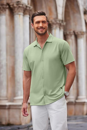 COOFANDY Men's Saint Patrick's Day Green Short Sleeve Casual Wrinkle Free Summer Shirt