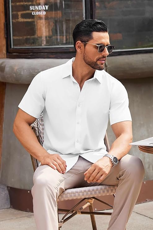 COOFANDY Men's Casual Button Down Shirts Short Sleeve Summer Untucked Dress Shirts