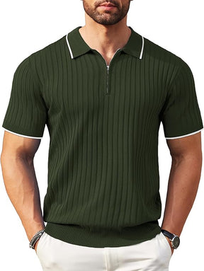 COOFANDY Men's Zipper Polo Shirts Short Sleeve Ribbed Knit Polo T Shirts Fashion Casual Golf Shirts