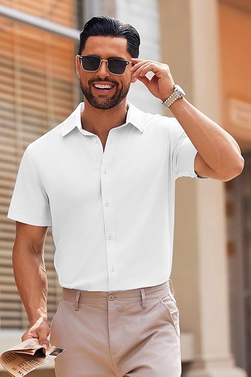 COOFANDY Men's Casual Button Down Shirts Short Sleeve Summer Untucked Dress Shirts