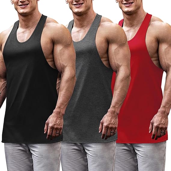 COOFANDY Men's 3 Pack Tank Tops Gym Workout Shirt Y-Back Sleeveless Muscle Fitness Bodybuilding Tank Shirts