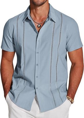 COOFANDY Men's Saint Patrick's Day Green Linen Cuban Guayabera Shirt