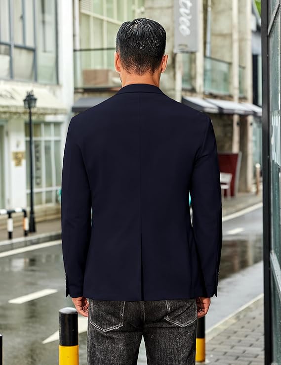 COOFANDY Men's Casual Regular Fit Blazer Jacket Two Button Suit Jackets Lightweight Sport Coat Navy Blue 38