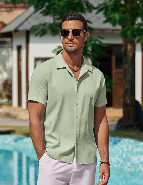 COOFANDY Men's Saint Patrick's Day Green Casual Short Sleeve Button Down Shirt Wrinkle-Free Summer Beach Wear