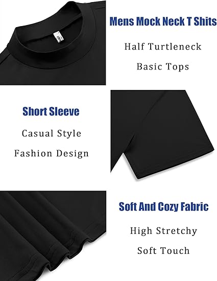 COOFANDY Men's Mock Turtleneck T Shirt Short Sleeve Slim Fit Basic Casual Undershirt Solid Color Pullover Tee