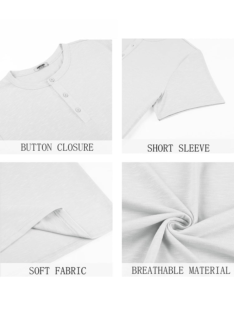 COOFANDY Men's Henley Shirts Short Sleeve Casual Basic Henley Tee Summer Button Lightweight Stretch T Shirts