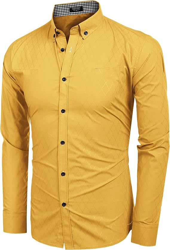 COOFANDY Men's Long Sleeve Wrinkle Free Dress Shirts Inner Contrast Business Casual Button Down Shirt