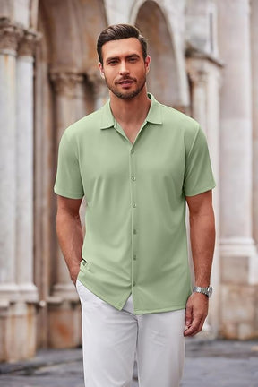 COOFANDY Men's Saint Patrick's Day Green Short Sleeve Casual Wrinkle Free Summer Shirt