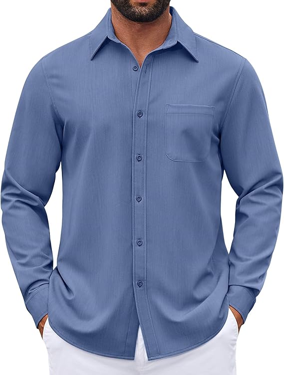 COOFANDY Men's Long Sleeve Button Down Denim Dress Shirt