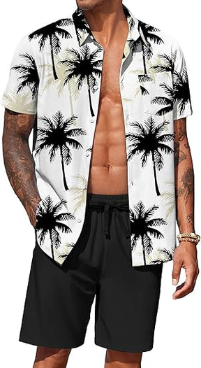 COOFANDY Men's Hawaiian 2 Piece Outfits Summer Beach Matching Set Short Sleeve Floral Shirts and Shorts