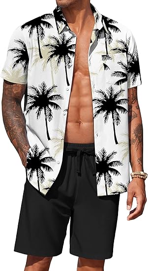 COOFANDY Men's Hawaiian 2 Piece Outfits Summer Beach Matching Set Short Sleeve Floral Shirts and Shorts