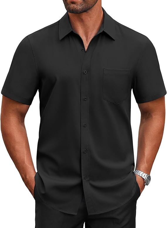 COOFANDY Men's Short Sleeve Button Down Shirts Casual Dress Shirts for Men Untucked Shirt with Pocket