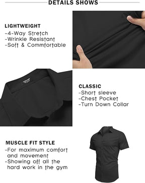 COOFANDY Men's Muscle Fit Dress Shirt Short Sleeve Button Down Shirts with Pocket