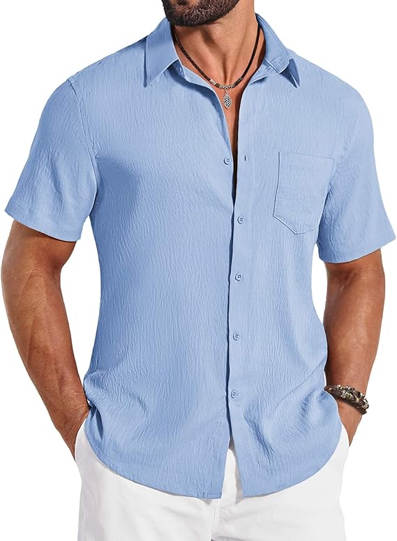 COOFANDY Mens Button Down Shirts Short Sleeve Shirt Casual Summer Beach Textured Shirts with Pocket