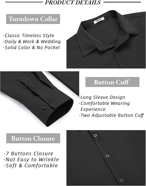 COOFANDY Men's Long Sleeve Button Down Shirts Casual Untucked Dress Shirt Beach Wedding Shirts