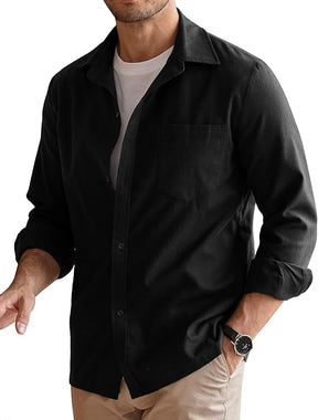COOFANDY Men's Flannel Shirt Long Sleeve Cotton Button Down Casual Shirt Jacket Black