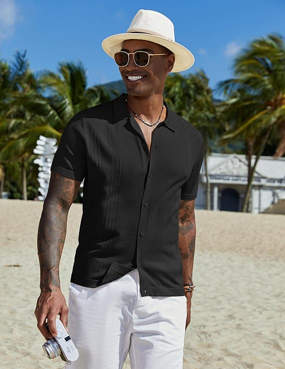 COOFANDY Men Casual Button Down Shirts Short Sleeve Summer Beach Shirt Fashion Camp Tops