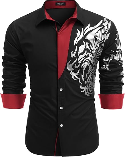 COOFANDY Men's Print Button Down Dress Shirt Fashion Long Sleeve Casual Shirts S-XXXL