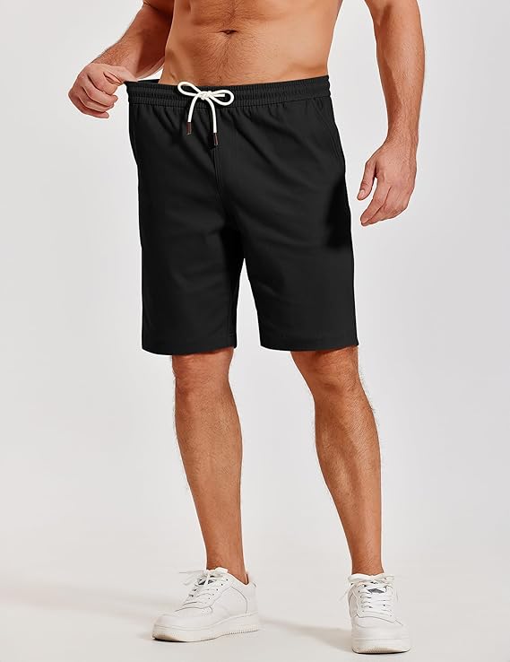 COOFANDY Mens Casual Shorts Cotton Elastic Waist Shorts Drawstring Summer Beach Shorts