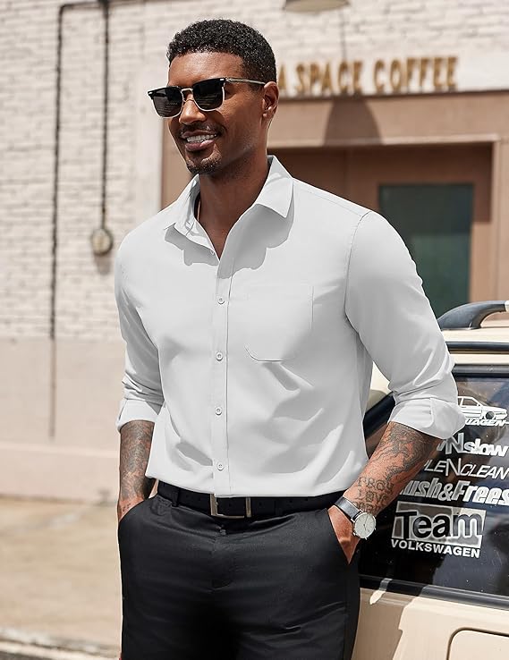 COOFANDY Men's Dress Shirts Long Sleeve Button Down Formal Shirt Regular Fit Solid Business Casual Shirts