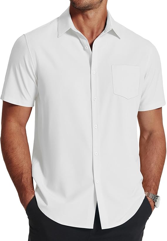 COOFANDY Men's Short Sleeve Dress Shirts Wrinkle Free Regular Fit Dress Shirt Textured Casual Button Down Shirts