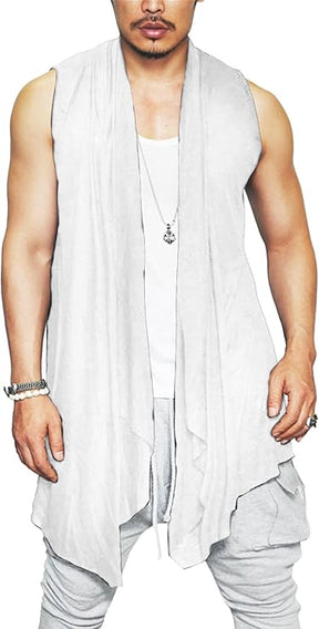 COOFANDY Men's Ruffle Shawl Collar Cardigan Sleeveless Open Front Sleeveless Kimono Vest