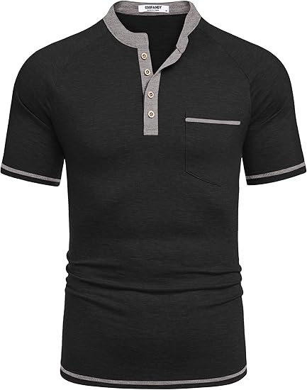COOFANDY Mens Henley Shirts Short Sleeve Casual Button T-Shirts Basic Tee Shirts Summer Vintage T Shirts with Pocket