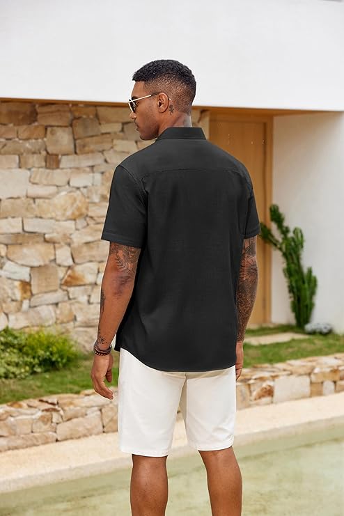 COOFANDY Men's Button Down Shirts Short Sleeve Casual Cotton Shirts Summer Beach Wedding Shirt with Pocket