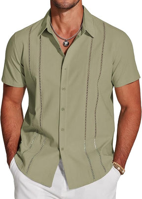 COOFANDY Men's Saint Patrick's Day Green Linen Cuban Guayabera Shirt