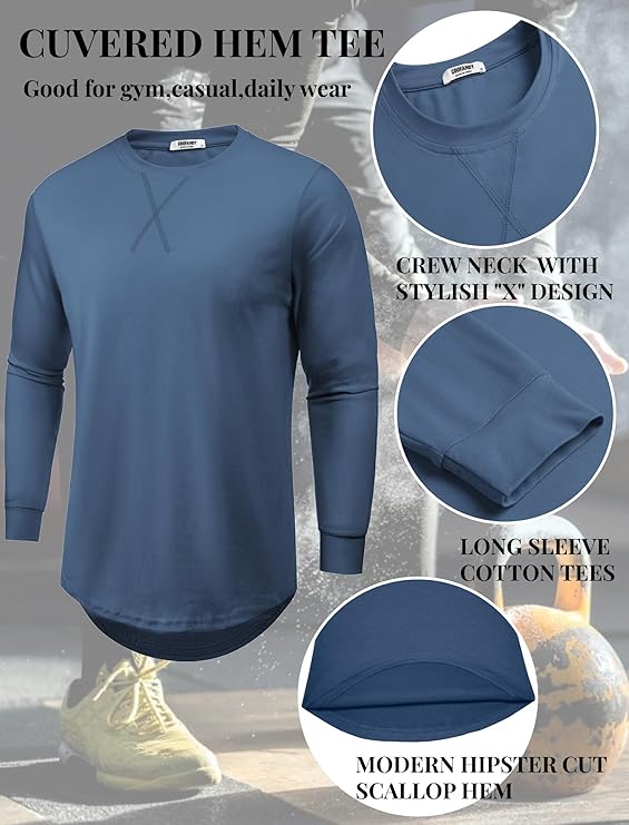 COOFANDY 2 pack Cotton Long Sleeve T Shirts Gym Shirts