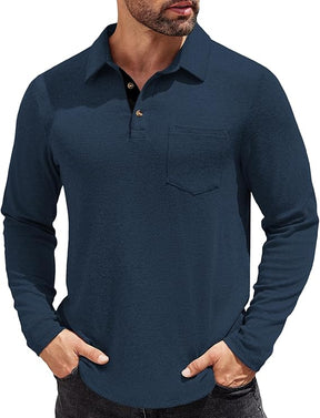 COOFANDY Men's Long Sleeve Polo Shirt Casual Dress Button Polo T Shirt with Pocket Basic Lightweight Collared Golf Shirt