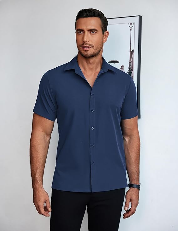 COOFANDY Mens Dress Shirts Short Sleeve Lightweight Wrinkle Free Untucked Button Down Shirt