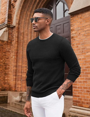 COOFANDY Mens Pullover Sweater Waffle Knit Crewneck Long Sleeve Dress Sweater