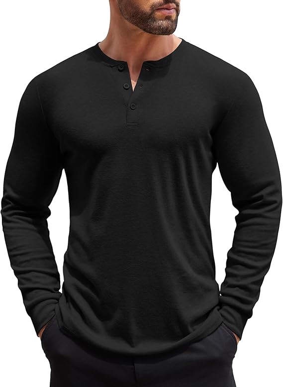COOFANDY Henley Shirts Long Sleeve Button T-Shirt Pullover Shirt