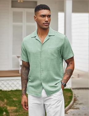 COOFANDY Men's Saint Patrick's Day Lucky Green Cuban Linen Shirt