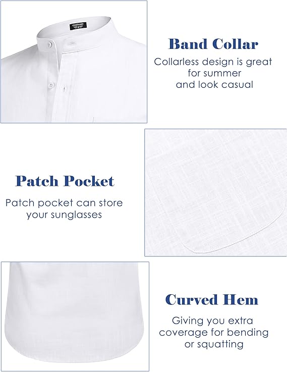 COOFANDY Men's Long Sleeve Cotton Linen Shirt Beach Button Down Shirts Casual Button Up Shirt Summer Yoga Tops with Pocket