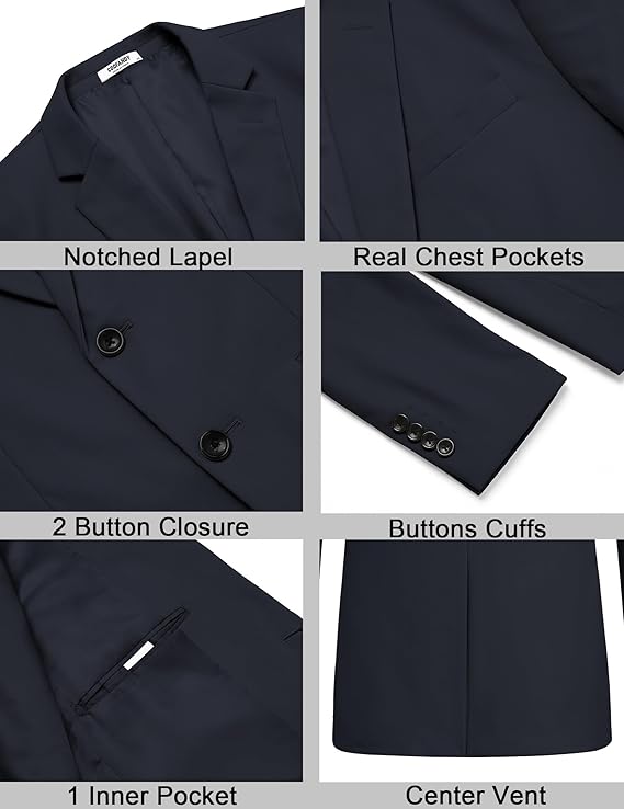 COOFANDY Men's Casual Regular Fit Blazer Jacket Two Button Suit Jackets Lightweight Sport Coat Navy Blue 38