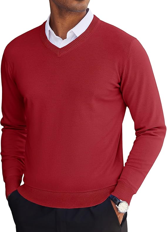 COOFANDY Men's V Neck Sweater Lightweight Knitted Pullover Sweaters