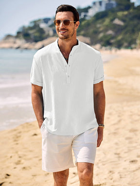 COOFANDY Men's Casual Henley Band Collar Short Sleeve Summer Beach Hippie Shirt